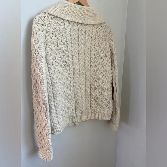 Hand Knit Cottagecore Fisherman Cardigan Cream Sz Medium Grandmacore Cable Knit - Picture 5 of 10